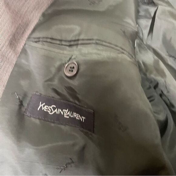 VTG DOUBLE BREASTED Yves Saint Laurent Mens 42R Gray Double Breasted Peak Blazer - Picture 9 of 10